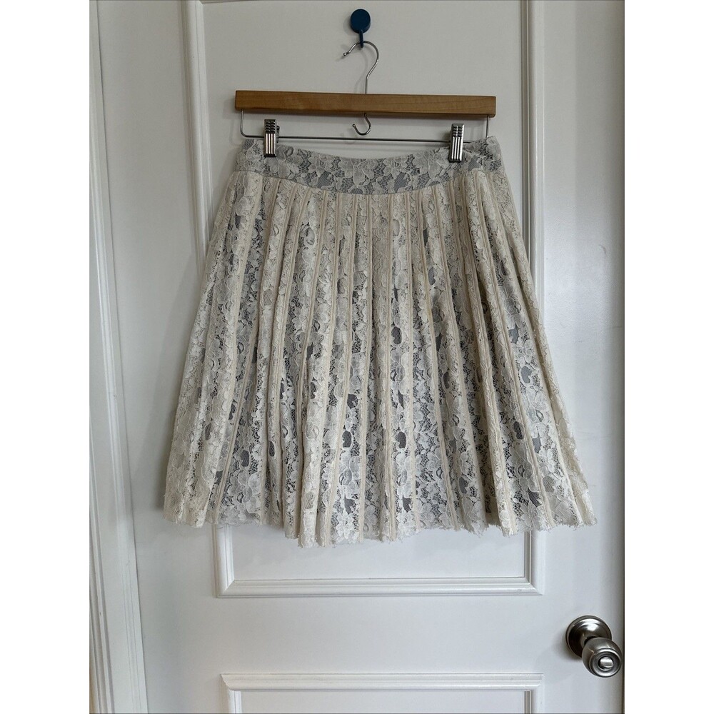 Sundance Size 4 Adoria Skirt Lace Cream Women’s Side Zip Gray Lined